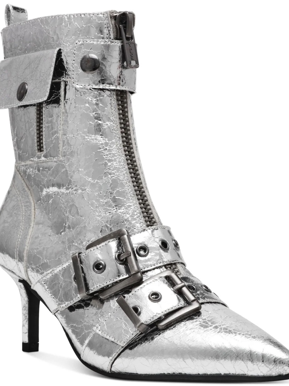 Wild Pair Metallic Silver Pointed Buckle Ankle Boot